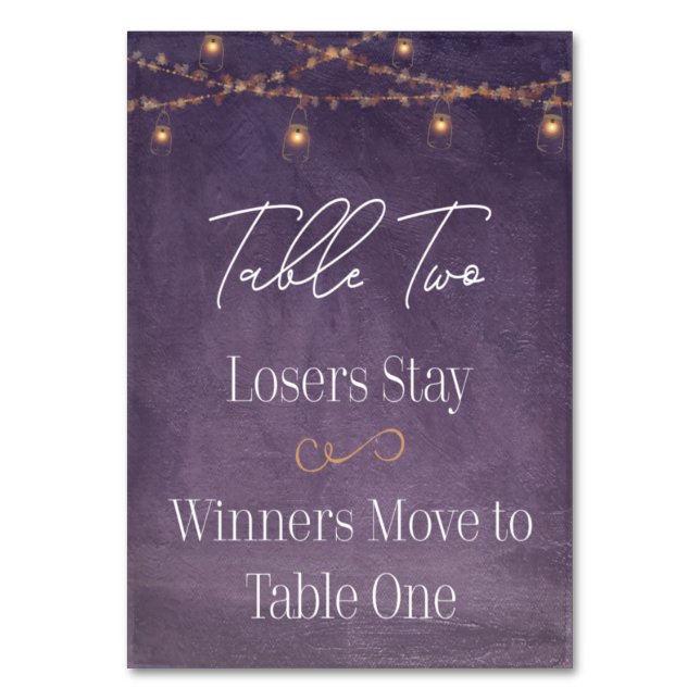 Elegant Rustic Tea Lights Purple Bunco Table Two Table Number (Front)