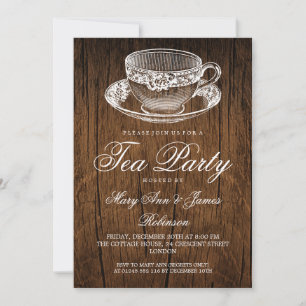 Elegant RUSTIC Tea Party Vintage Tea Cup Invitation
