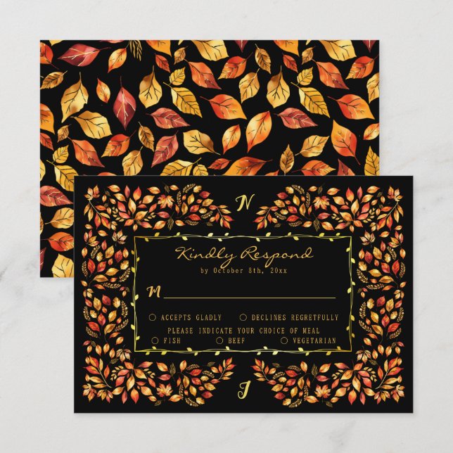 Elegant Rustic Terracotta Fall Leaves Wedding RSVP Card (Front/Back)