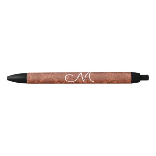 Elegant Rustic Terracotta Fall Wedding Monogram Black Ink Pen