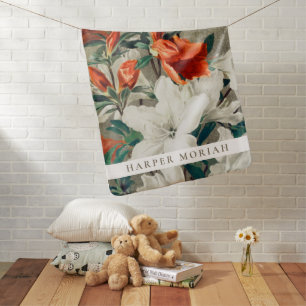 Elegant Rustic Terracotta Florals Baby Name  Blanket