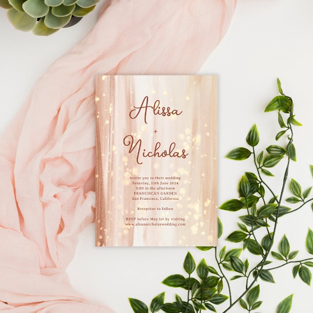 Elegant Rustic Terracotta Gold Watercolor Wedding Invitation (Creator Uploaded)