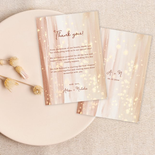 Elegant Rustic Terracotta Gold Watercolor Wedding Thank You Card (Creator Uploaded)