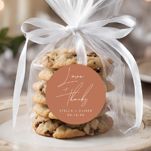 Elegant Rustic Terracotta Love + Thanks Wedding Classic Round Sticker