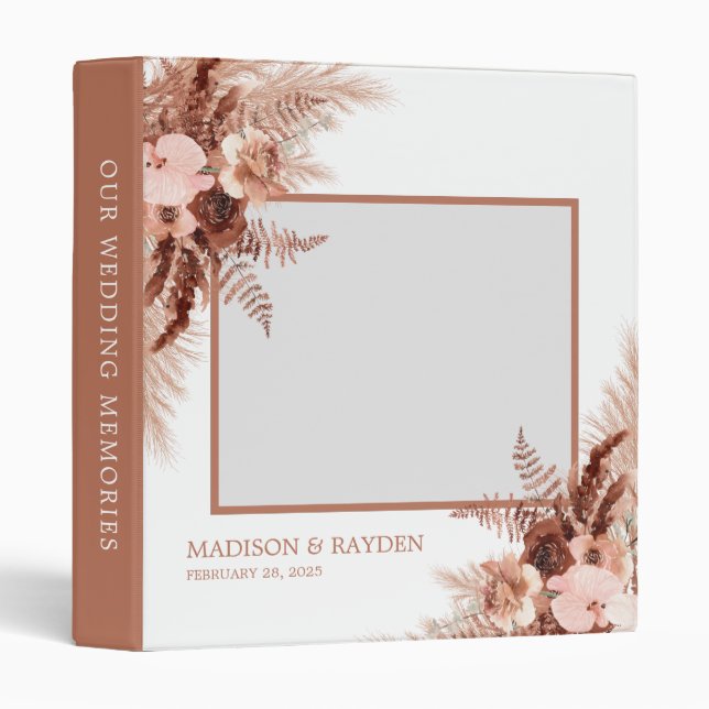 Elegant Rustic Terracotta Monogram Photo Wedding 3 Ring Binder (Front/Spine)