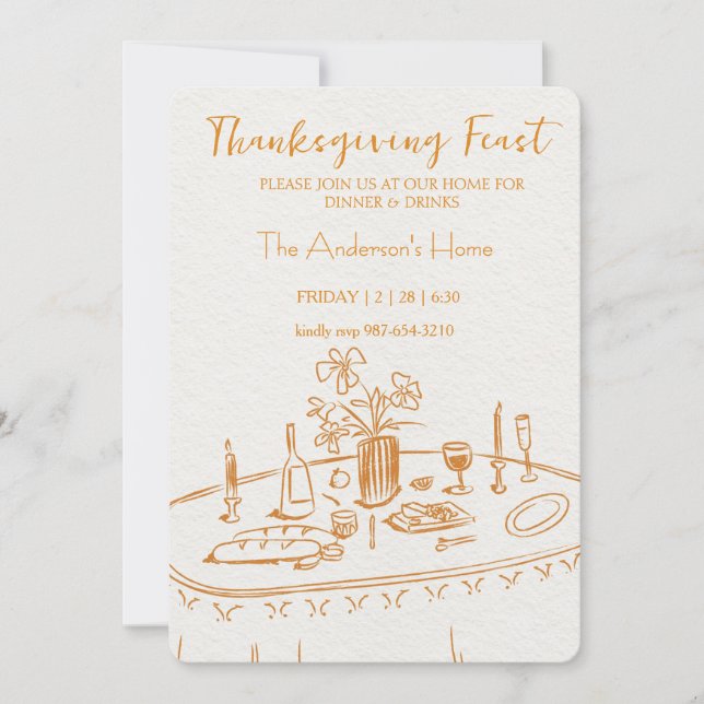 Elegant Rustic Thanksgiving Dinner Invitation (Front)