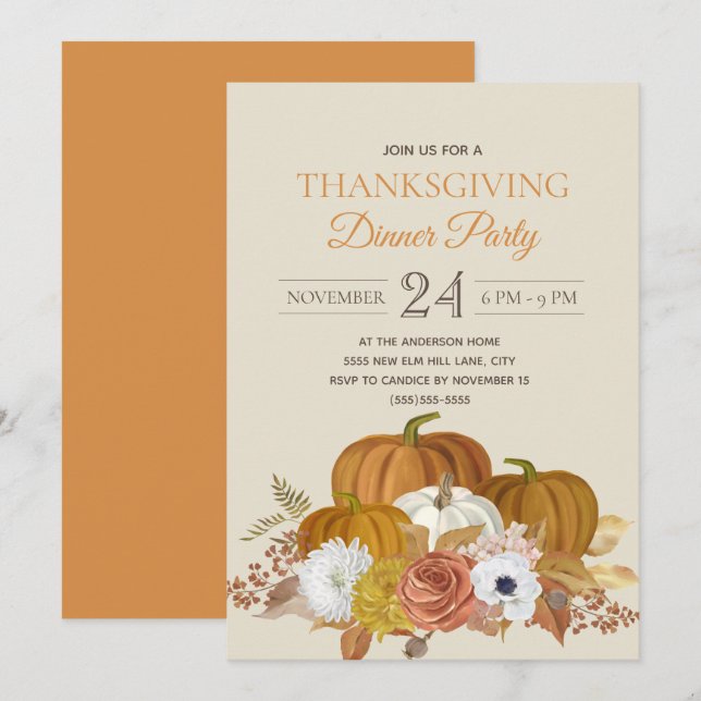 Elegant Rustic Thanksgiving Dinner Party  Invitation (Front/Back)