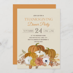 Elegant Rustic Thanksgiving Dinner Party Invitation