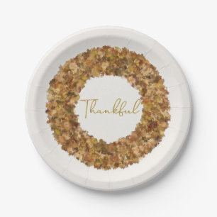Elegant Rustic Thanksgiving Wreath Autumn Leaves Paper Plates