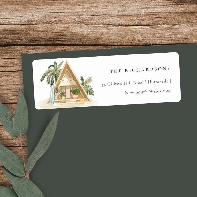 Elegant Rustic Tropical Palm Beach Shack  Address Label (Creator Uploaded)