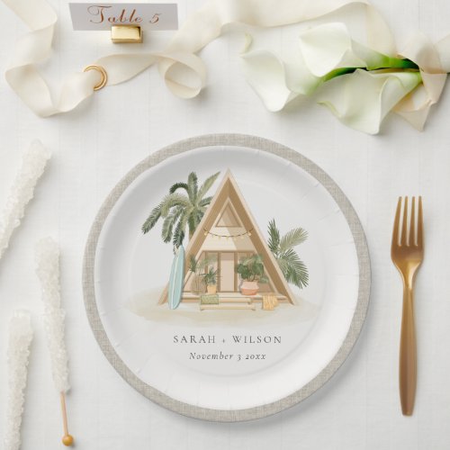 Elegant Rustic Tropical Palm Beach Shack Wedding Paper Plates