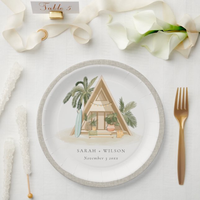Elegant Rustic Tropical Palm Beach Shack Wedding Paper Plates (Wedding)