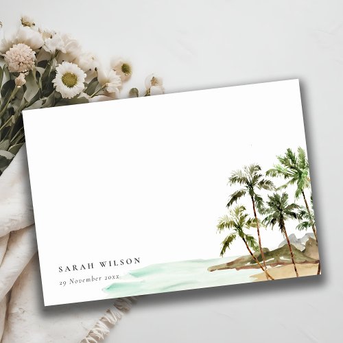 Elegant Rustic Tropical Palm Trees Beach Sand Note Card