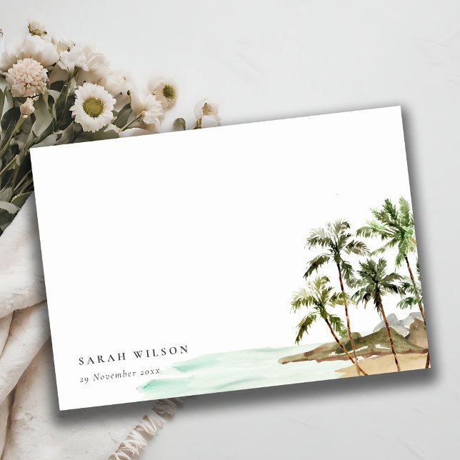 Elegant Rustic Tropical Palm Trees Beach Sand Note Card (Creator Uploaded)