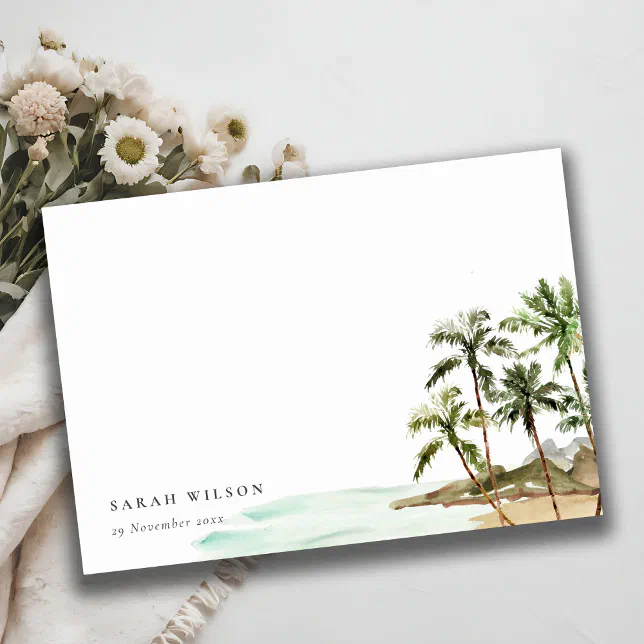 Elegant Rustic Tropical Palm Trees Beach Sand Note Card | Zazzle
