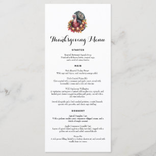 Elegant Rustic Turkey Fall Leaves Thanksgiving Menu