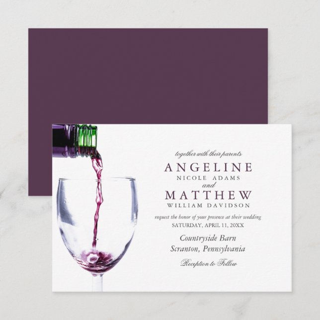 Elegant Rustic Vineyard & Wine Glass Wedding Card (Front/Back)