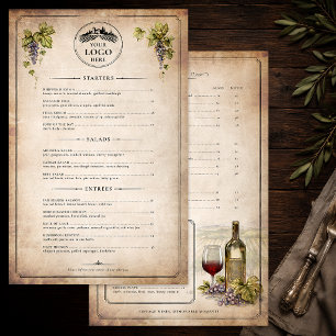 Elegant Rustic Vineyard Wine Menu Template