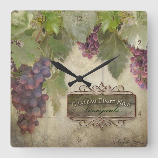 Elegant Rustic Vineyard Winery Fall Autumn Wine Square Wall Clock (Front)