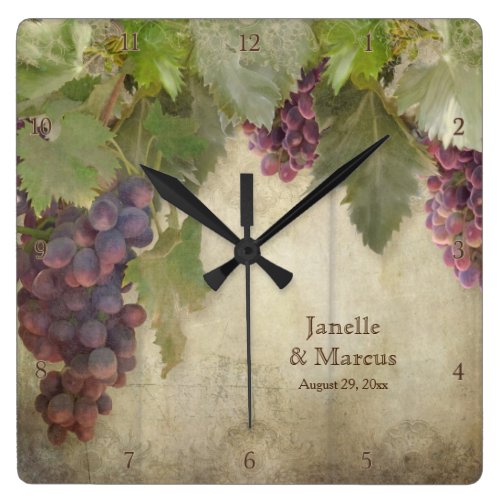 Elegant Rustic Vineyard Winery Fall Wedding Gift Square Wallclock