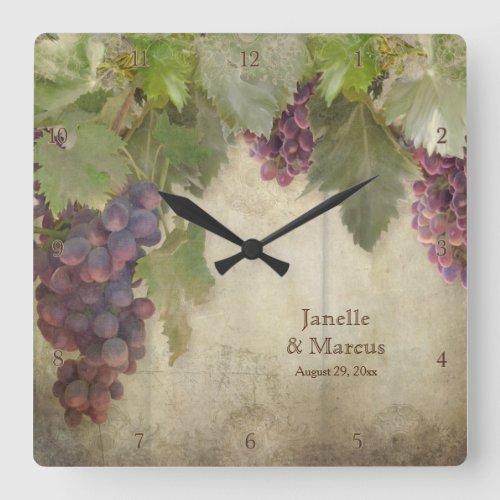 Elegant Rustic Vineyard Winery Fall Wedding Gift Square Wall Clock