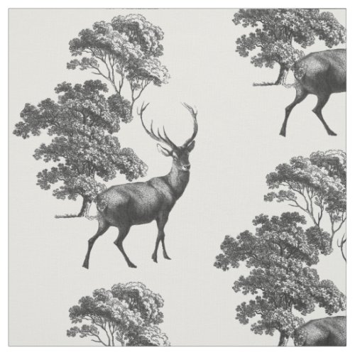 Elegant Rustic Vintage Black Country Toile Deer Fabric