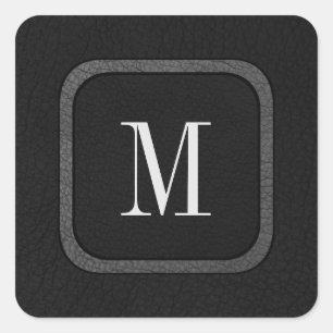 Elegant Rustic Vintage Black Leather Chic Monogram Square Sticker