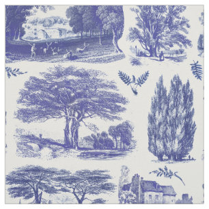 Elegant Rustic Vintage Blue Country Toile  Fabric