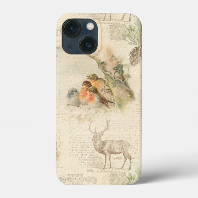 Elegant Rustic Vintage Christmas Woodland Collage Case-Mate iPhone Case (Back)