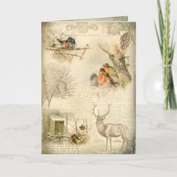 Elegant Rustic Vintage Christmas Woodland Collage Holiday Card by GrafixMom at Zazzle