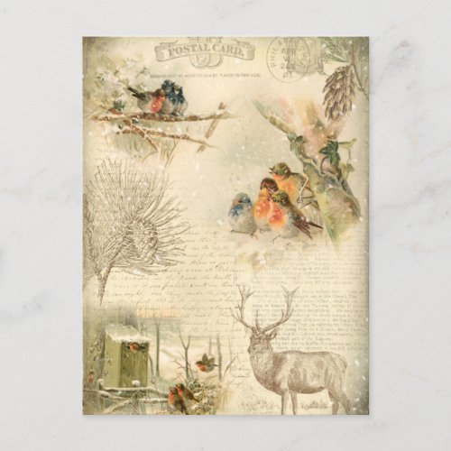 Elegant Rustic Vintage Christmas Woodland Collage Holiday Postcard
