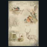 Elegant Rustic Vintage Christmas Woodland Collage Tissue Paper<br><div class="desc">Lovely rustic vintage winter woodland ephemera collage featuring engraved stag,  pine,  text,  script,  postcard graphics and sweet nesting robins on aged distressed sepia parchment background. Suitable for Christmas decoupage and crafting projects.</div>