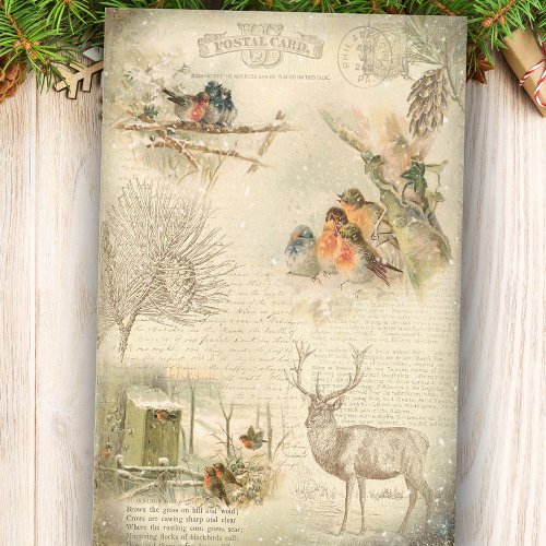 Elegant Rustic Vintage Christmas Woodland Collage Tissue Paper