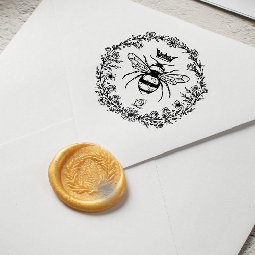 Elegant Rustic Vintage Crown Honey Queen Bee Self_inking Stamp