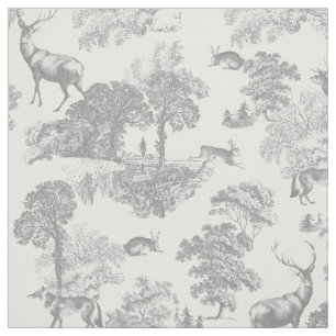 Elegant Rustic Vintage Gray Country Toile Deer Fabric