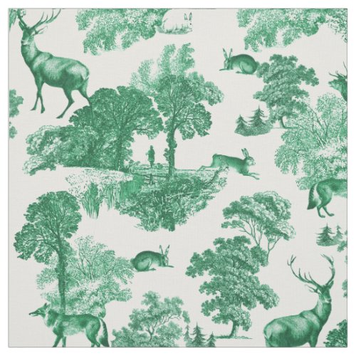 Elegant Rustic Vintage Green Country Toile Deer Fabric