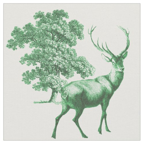 Elegant Rustic Vintage Green Country Toile Deer Fabric