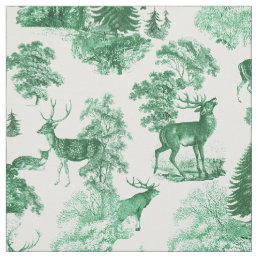 Elegant Rustic Vintage Green French Toile Deer Fabric