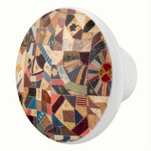 Elegant Rustic Vintage Patchwork Quilt Pattern Ceramic Knob