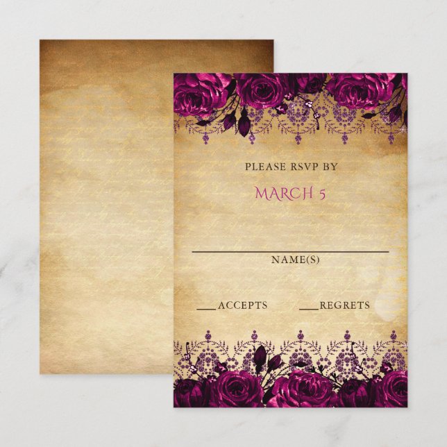 Elegant Rustic Vintage Pink Floral     RSVP Card (Front/Back)