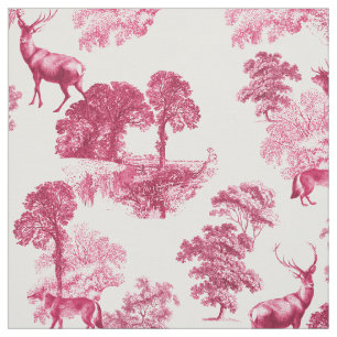 Elegant Rustic Vintage Pink French Toile Deer Fox Fabric