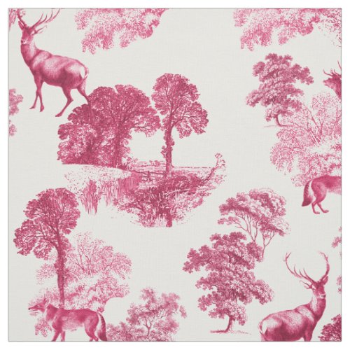 Elegant Rustic Vintage Pink French Toile Deer Fox  Fabric