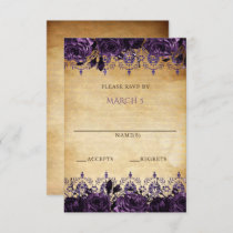 Elegant Rustic Vintage Purple Floral    RSVP Card