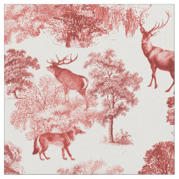 Elegant Rustic Vintage Red French Toile Deer Fox Fabric