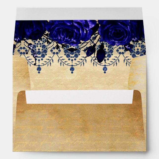 Elegant Rustic Vintage Royal Blue Floral  Envelope (Back (Bottom))