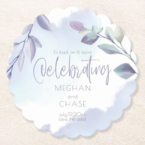 Elegant Rustic Watercolor Aqua Lilac Leaves Paper Coaster