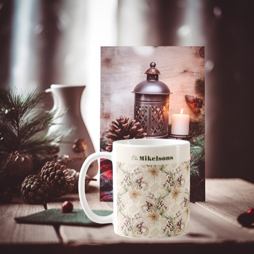 Elegant Rustic Watercolor Botanical Christmas Coffee Mug