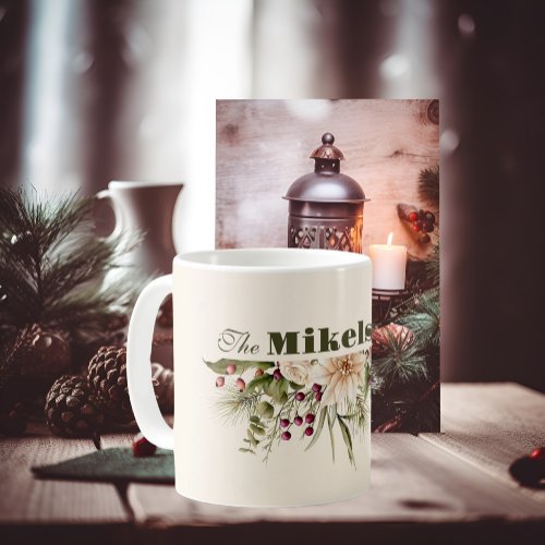 Elegant Rustic Watercolor Botanical Christmas Coffee Mug