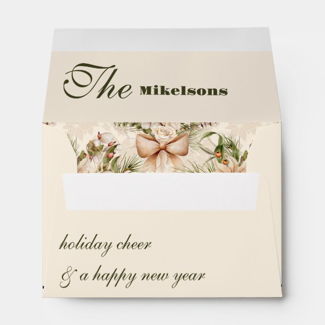 Elegant Rustic Watercolor Botanical Christmas Envelope (Back (Bottom))