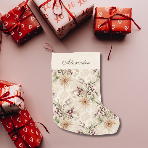 Elegant Rustic Watercolor Botanical Christmas Small Christmas Stocking